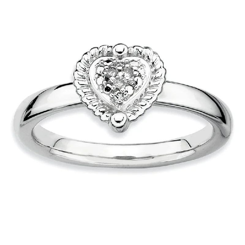 Engagement rings with infinity twist diamond bands -Sterling Silver Stackable .022 Cttw HI/I3 Diamond 8mm Heart Ring