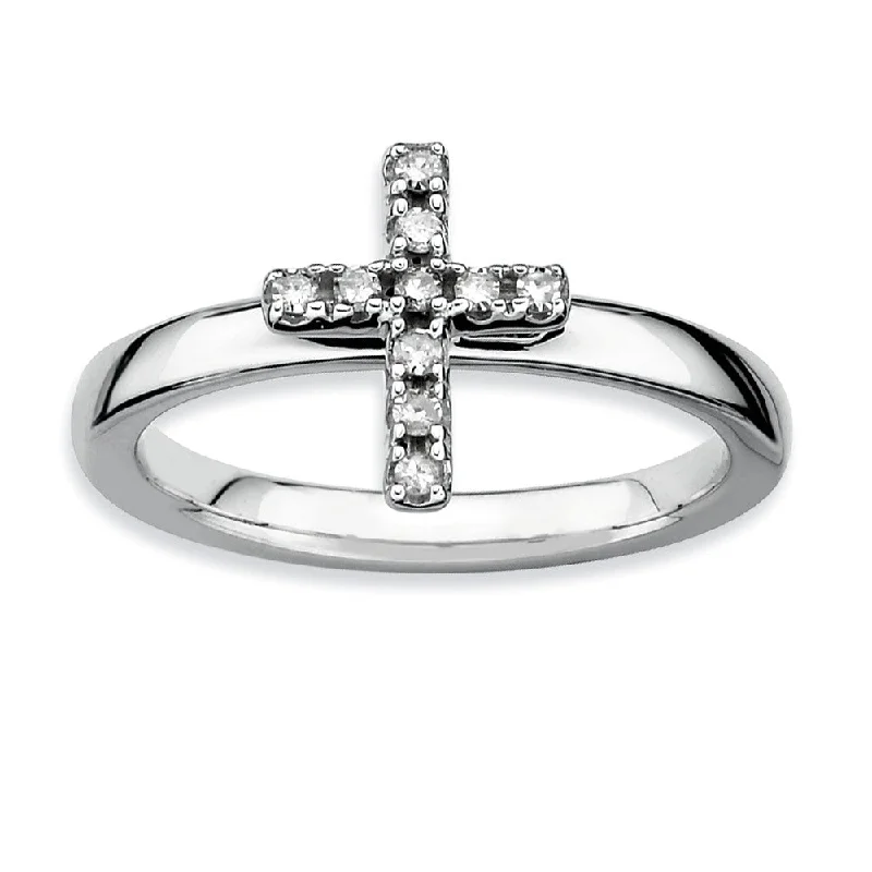 Engagement rings with vine-inspired topaz bands -Sterling Silver Stackable 1/10 Ctw HI/I3 Diamond 10mm Cross Ring