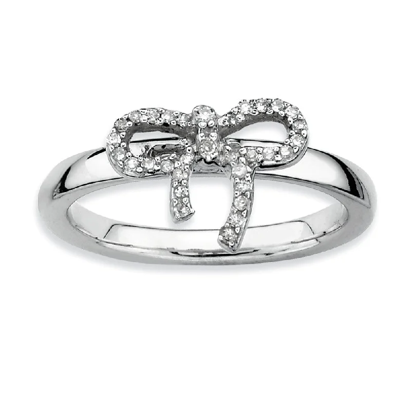 Engagement rings with vintage-inspired claw prongs -Sterling Silver Stackable 1/10 Ctw HI/I3 Diamond Bow Ring