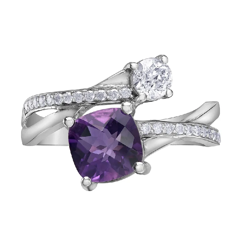 Engagement rings with asymmetrical halo of jade -Unique Amethyst and Diamond Ring