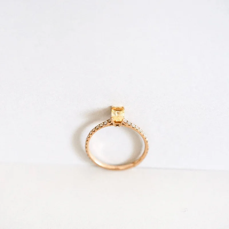 Engagement rings with matte finish rose gold -Candy Yellow Lemon 18K Gold Ring w. Sapphire & Diamonds