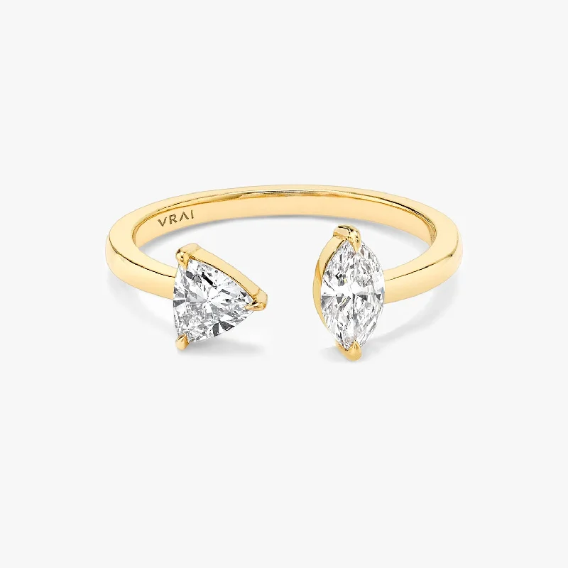 Engagement rings with floral halo of topaz -Trillion & Marquise Mixed Cuff 14K Gold Ring w. Lab-Grown Diamonds