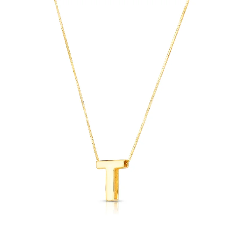 Trendy necklaces and pendants with statement pieces for a bold fashion statement-14K Gold Block Letter Initial T Necklace