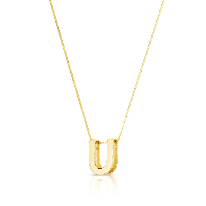 Best necklaces and pendants with intricate filigree for vintage-inspired elegance-14K Gold Block Letter Initial U Necklace