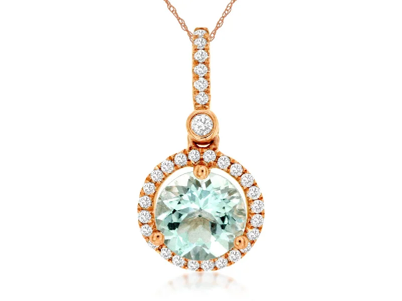 Necklaces and pendants with crescent moon designs for a celestial and mystical feel-14k Rose Gold 1.15ct Aquamarine & .18cttw Diamond Necklace