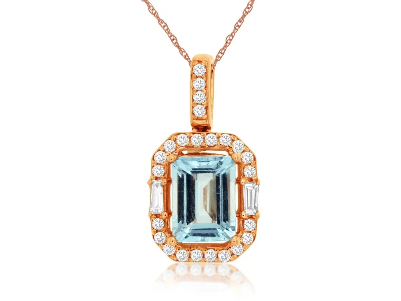 Best necklaces and pendants with black diamonds for an edgy, bold statement-14k Rose Gold 1.40ct Aquamarine & .27cttw Diamond Necklace