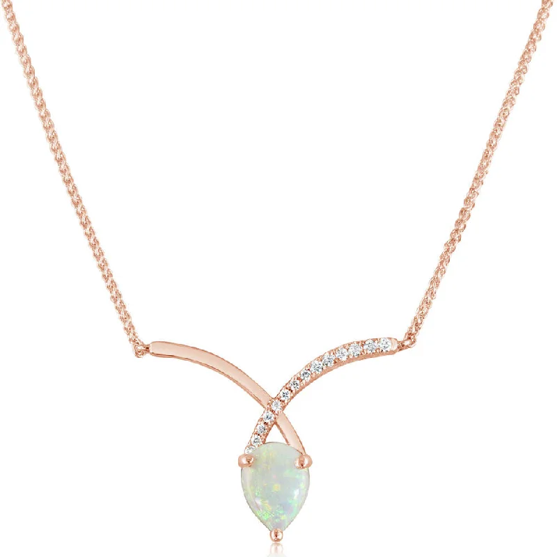 Best necklaces and pendants with floral designs for a feminine and elegant feel-14K Rose Gold Australian Opal/Diamond Neckpiece