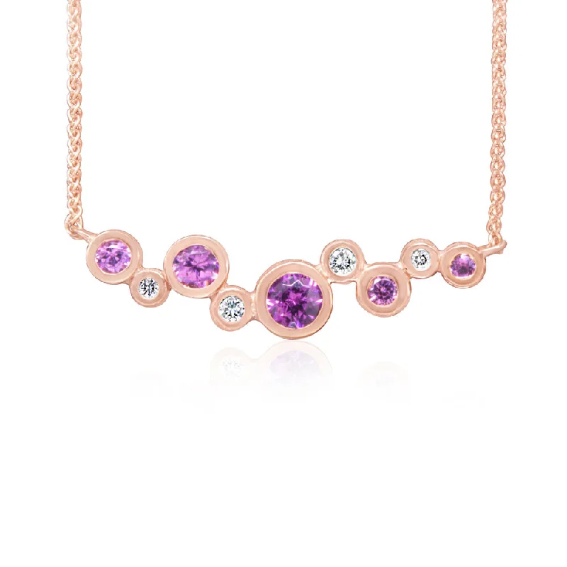 Beautiful necklaces and pendants with layered chains for a fashionable, chic look-14K Rose Gold Purple Garnet/Diamond Neckpiece with Sandblast Finish