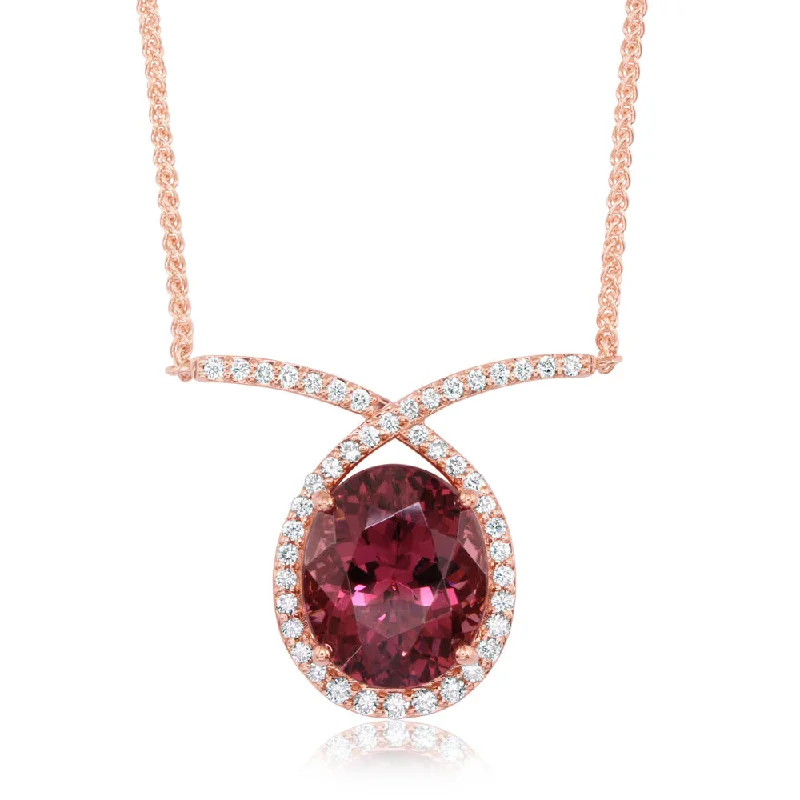 Necklaces and pendants with personalized charms for a custom piece of jewelry-14K Rose Gold Rhodolite Garnet/Diamond Neckpiece