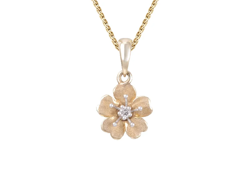 Best necklaces and pendants with black diamonds for an edgy, bold statement-14k Two Tone Gold Diamond Cherry Blossom Pendant