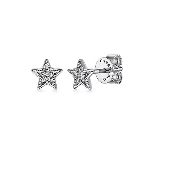 Drop Earrings for Wellness Routine -14K White Gold .02cttw Diamond Star Shape Stud Earrings.