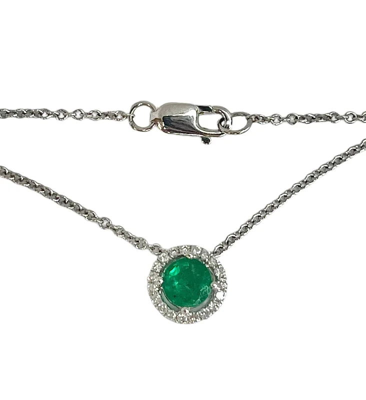 Elegant necklaces and pendants with diamond accents for added sparkle-14k White Gold .10ct Diamond & .56ctw Round Emerald Necklace