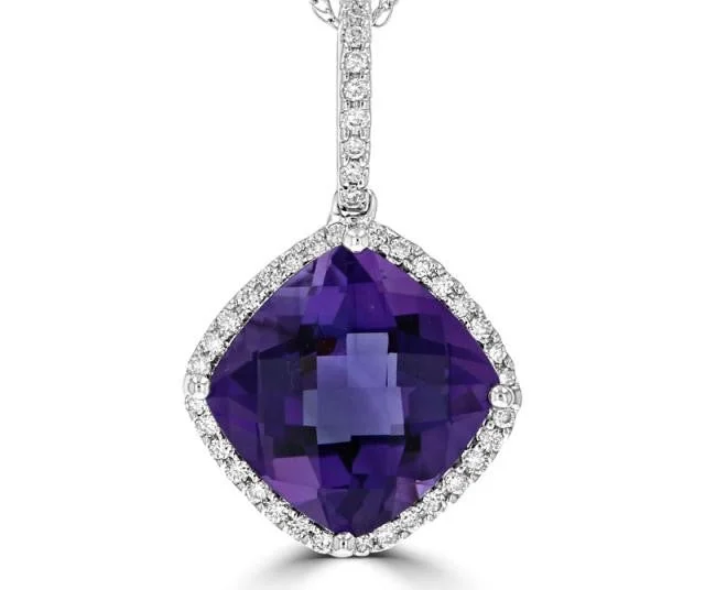 Best necklaces and pendants with intricate beadwork for a bohemian-inspired look-14k White Gold 4.11ct Amethyst & .16cttw Diamond Halo Pendant