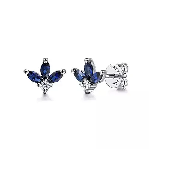 Drop Earrings for Fitness Activities -14K White Gold .69cttw Sapphire & .05cttw Diamond Leaf Shape Stud Earrings.