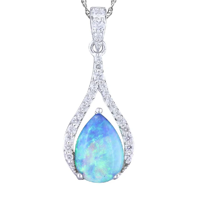 Necklaces and pendants with crescent moon designs for a celestial and mystical feel-14K White Gold Australian Opal/Diamond Pendant