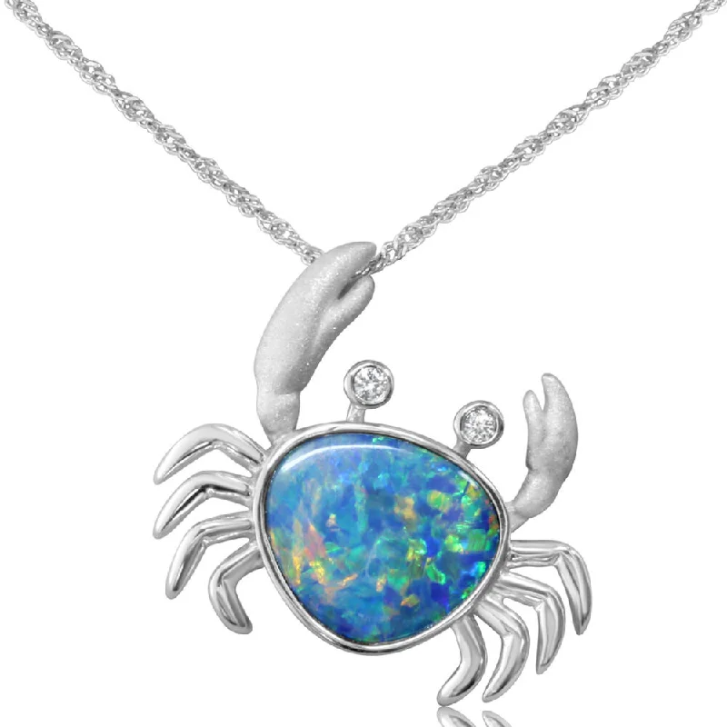 Elegant necklaces and pendants with gold chains for a chic, timeless appearance-14K White Gold Australian Opal Doublet/Diamond Crab Pendant