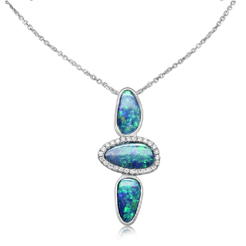 Best necklaces and pendants with vintage lockets for a nostalgic, sentimental look-14K White Gold Australian Opal Doublet/Diamond Neckpiece