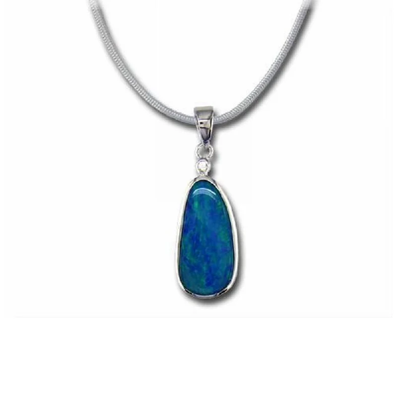 Stunning necklaces and pendants with amethyst gemstones for a calming effect-14K White Gold Australian Opal Doublet/Diamond Pendant