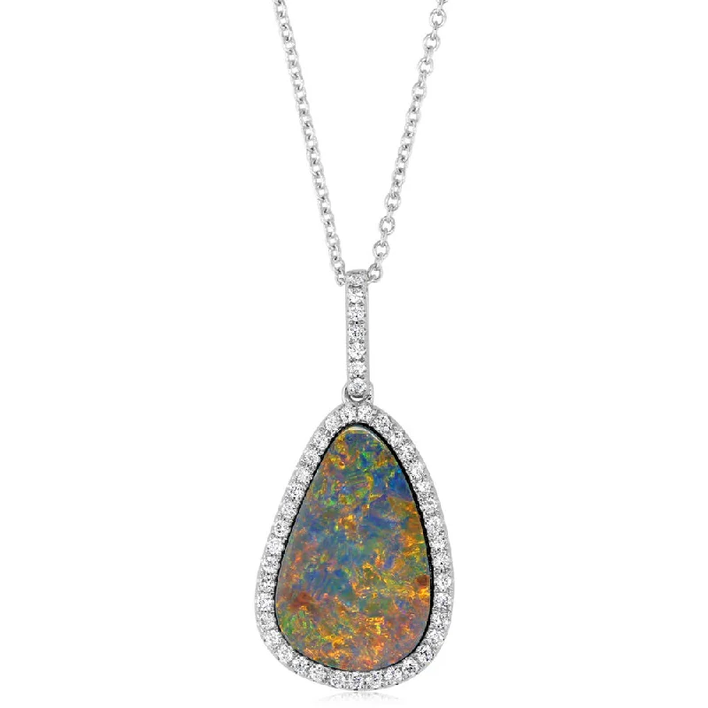 Best necklaces and pendants with infinity hearts for a romantic, eternal symbol-14K White Gold Australian Opal Doublet/Diamond Pendant