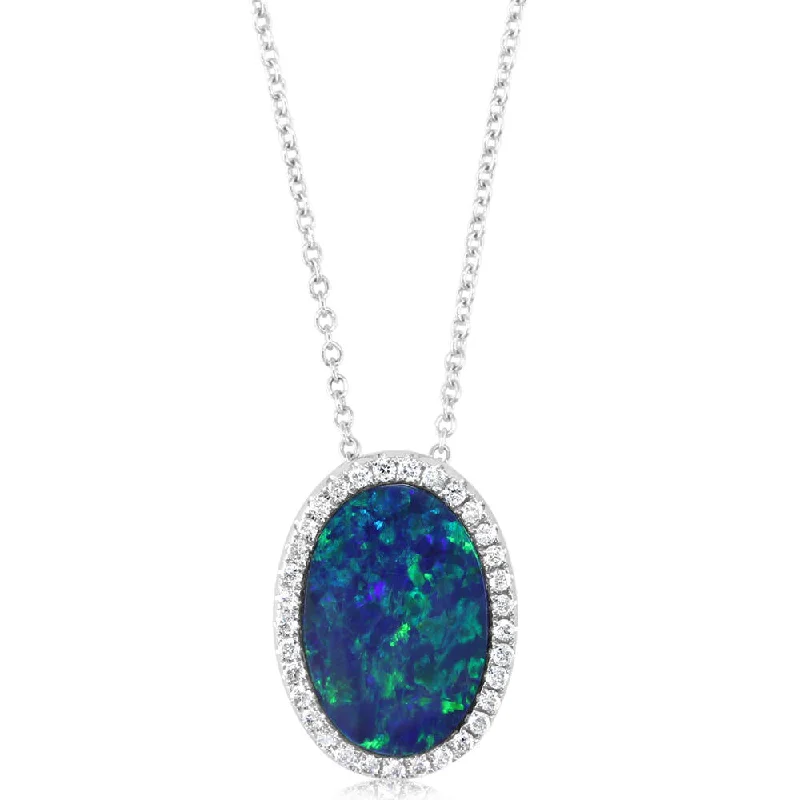 Best necklaces and pendants with floral designs for a feminine and elegant feel-14K White Gold Australian Opal Doublet/Diamond Pendant