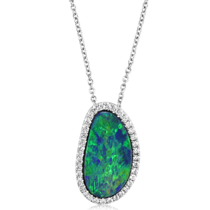 Best necklaces and pendants with butterfly pendants for a delicate, light style-14K White Gold Australian Opal Doublet/Diamond Pendant