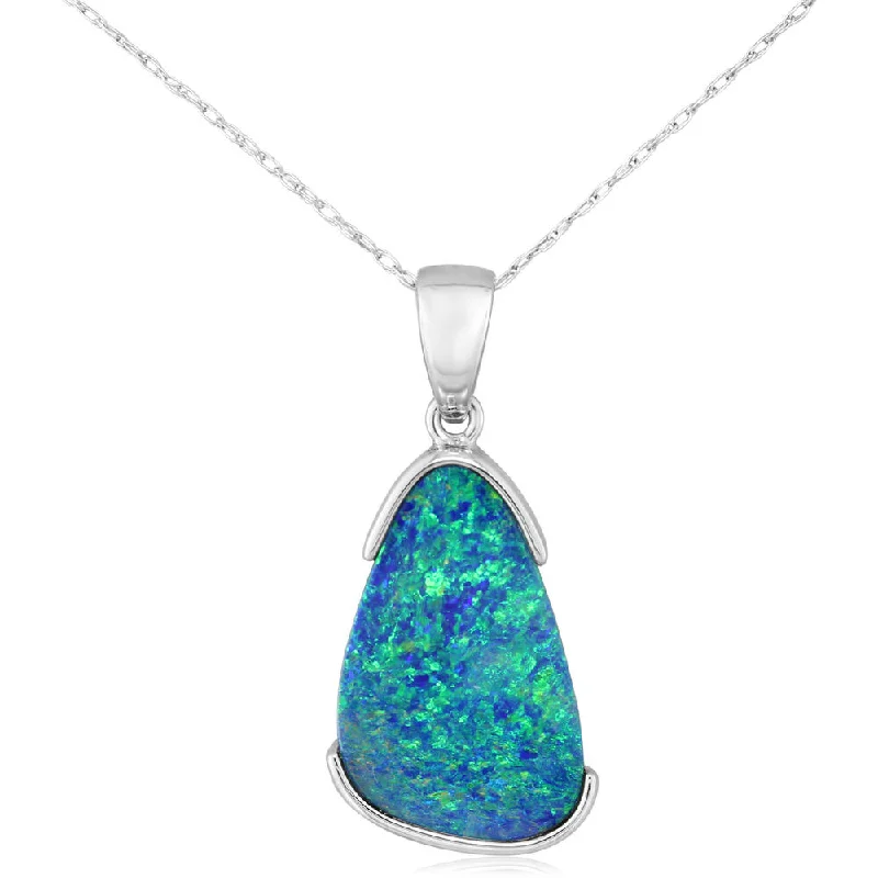 Necklaces and pendants with custom engravings for a personal, meaningful gift-14K White Gold Australian Opal Doublet Pendant