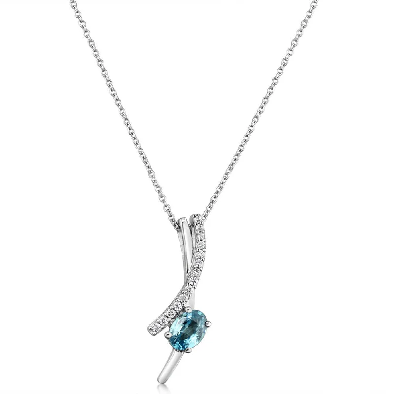 Layered necklaces and pendants for a trendy and fashionable stacked look-14K White Gold Blue Zircon/Diamond Pendant