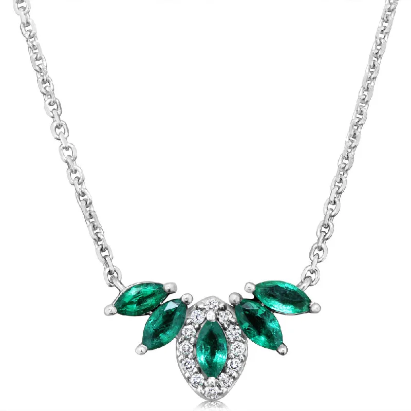 Best necklaces and pendants with butterfly pendants for a delicate, light style-14K White Gold Emerald/Diamond Neckpiece