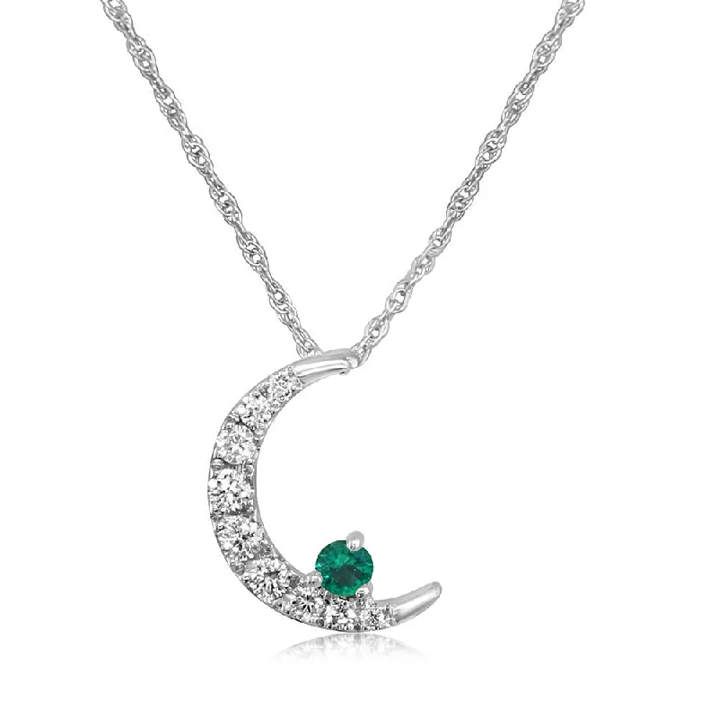 Unique necklaces and pendants with vintage-inspired designs for timeless appeal-14K White Gold Emerald/Diamond Moon Pendant