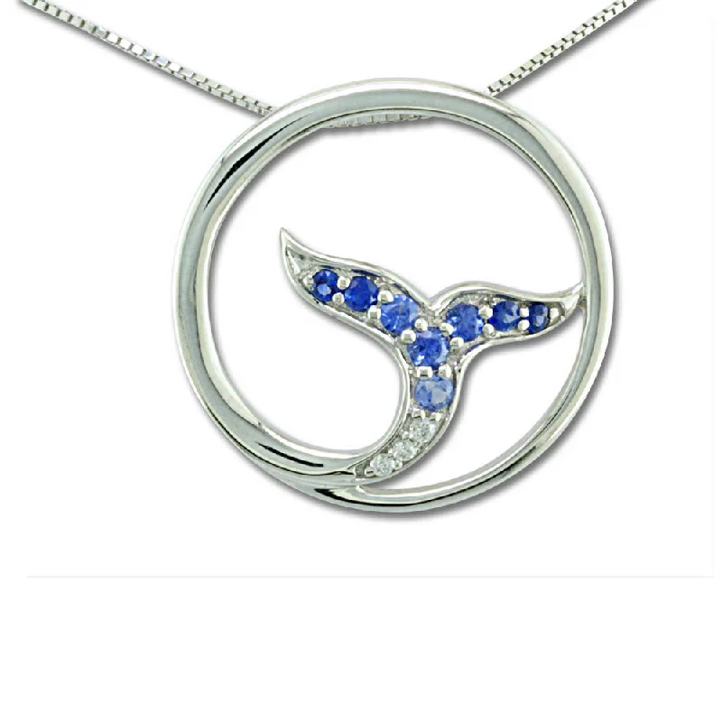 Best necklaces and pendants with emerald gemstones for a rich, sophisticated design-14K White Gold Graduated Blue Sapphire/Diamond Whale Tail Pendant