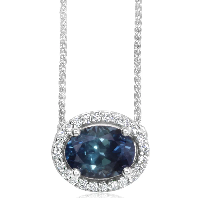 Necklaces and pendants with lock and key designs for a symbolic gesture-14K White Gold Montana Blue Sapphire/Diamond Neckpiece