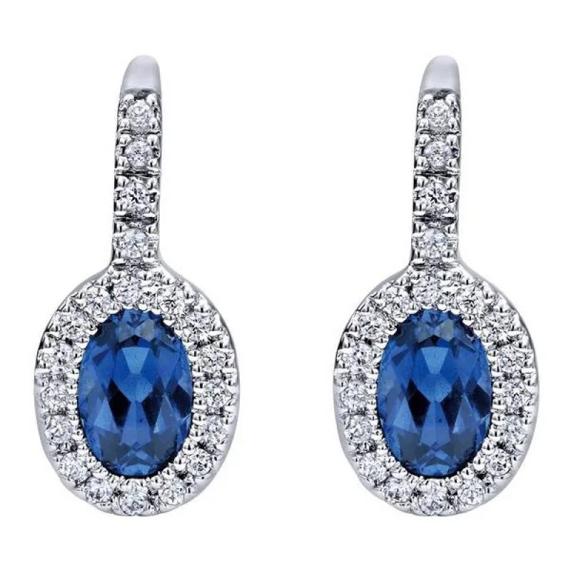 Round Drop Earrings for Classic -Sapphire And Diamond Oval Halo Earrings 14K White Gold