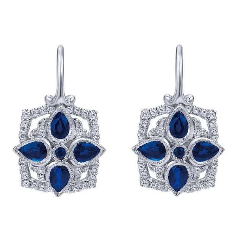 Drop Earrings for Everyday Glamour -Sapphire And Diamond Vintage Leverback Earrings 14K Gold