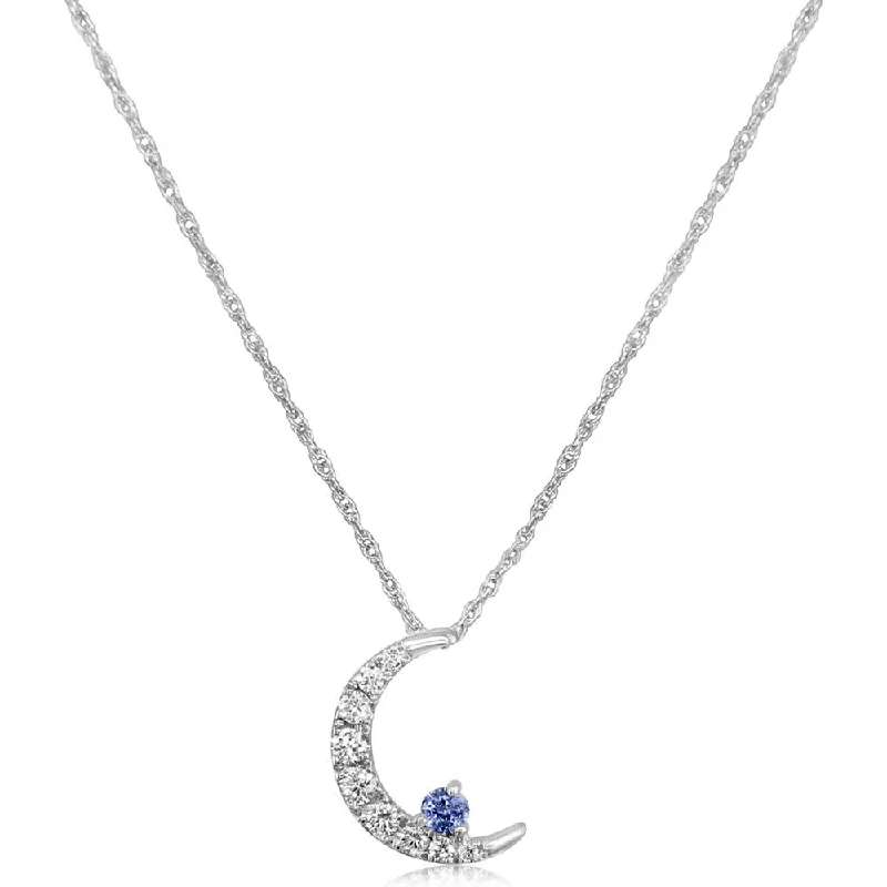 Best necklaces and pendants with vintage coin pendants for a unique accessory-14K White Gold Sapphire/Diamond Moon Pendant