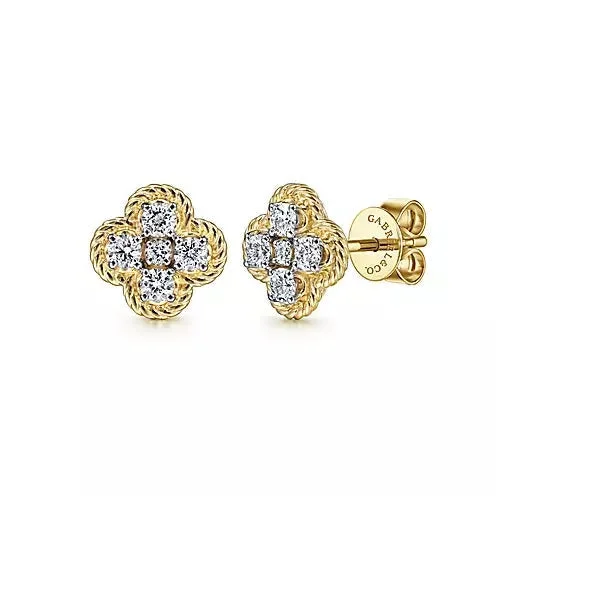 Drop Earrings with Symbolic Elements -14K Yellow Gold .50cttw Twisted Rope Diamond Stud Earrings