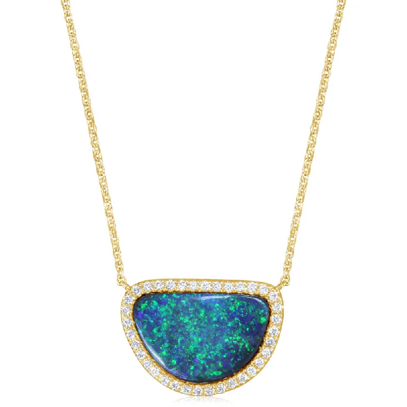 Best necklaces and pendants with vintage lockets for a nostalgic, sentimental look-14K Yellow Gold Australian Black Opal/Diamond Neckpiece