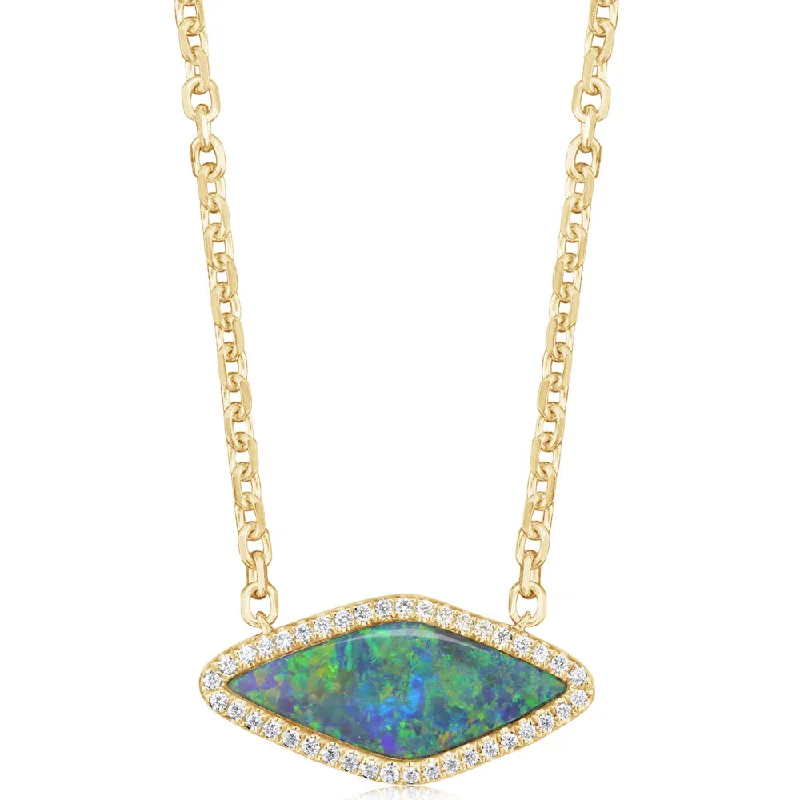 Best necklaces and pendants with butterfly wings for a delicate, graceful style-14K Yellow Gold Australian Black Opal/Diamond Neckpiece