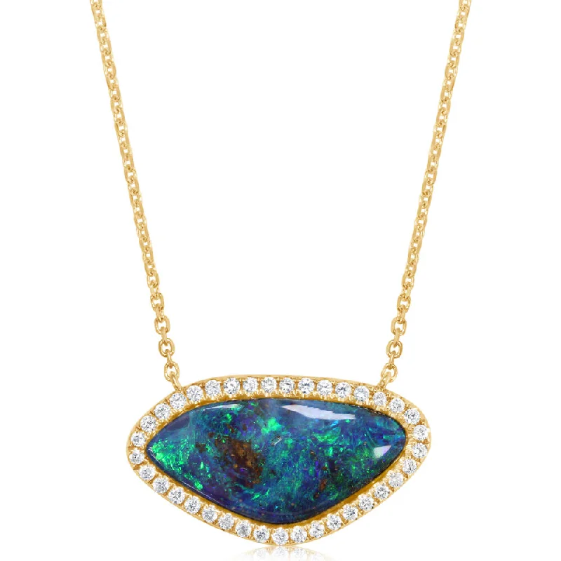 Elegant necklaces and pendants with diamond accents for added sparkle-14K Yellow Gold Australian Boulder Opal/Diamond Neckpiece