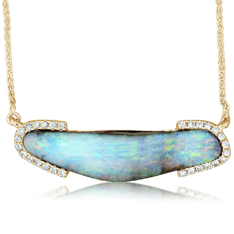 Best necklaces and pendants with intertwined designs for a symbol of unity-14K Yellow Gold Australian Boulder Opal/Diamond Neckpiece