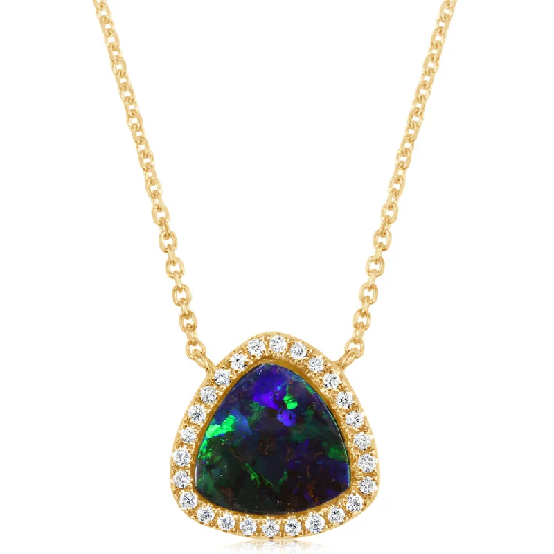 Stunning necklaces and pendants with sapphire gemstones for a luxurious blue hue-14K Yellow Gold Australian Boulder Opal/Diamond Neckpiece