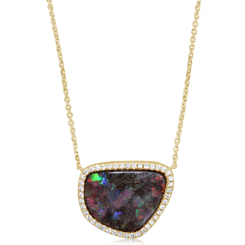 Necklaces and pendants with celestial starburst designs for a radiant look-14K Yellow Gold Australian Boulder Opal/Diamond Neckpiece