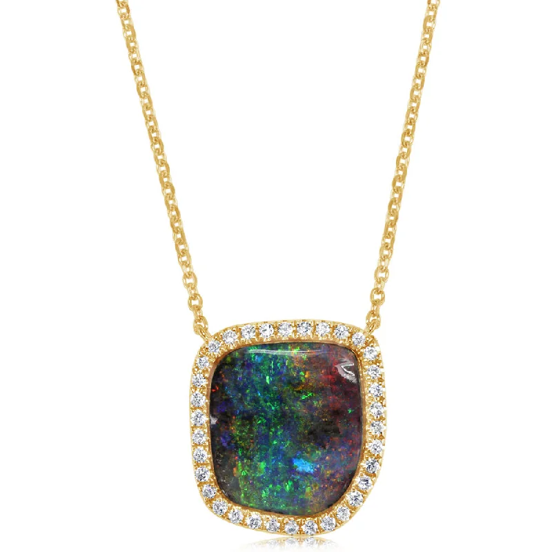 Best necklaces and pendants with turquoise stones for a vibrant boho-chic look-14K Yellow Gold Australian Boulder Opal/Diamond Neckpiece