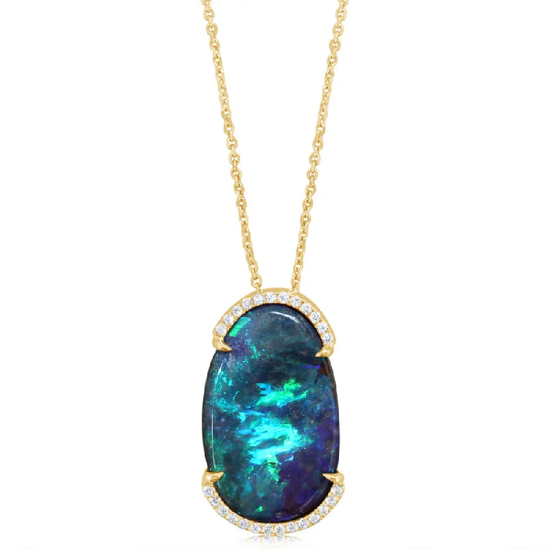 Best necklaces and pendants with layered designs for a chic, stacked look-14K Yellow Gold Australian Boulder Opal/Diamond Pendant