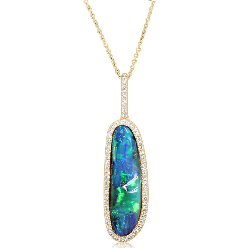 Beautiful necklaces and pendants with natural stones for an earthy, organic vibe-14K Yellow Gold Australian Boulder Opal/Diamond Pendant