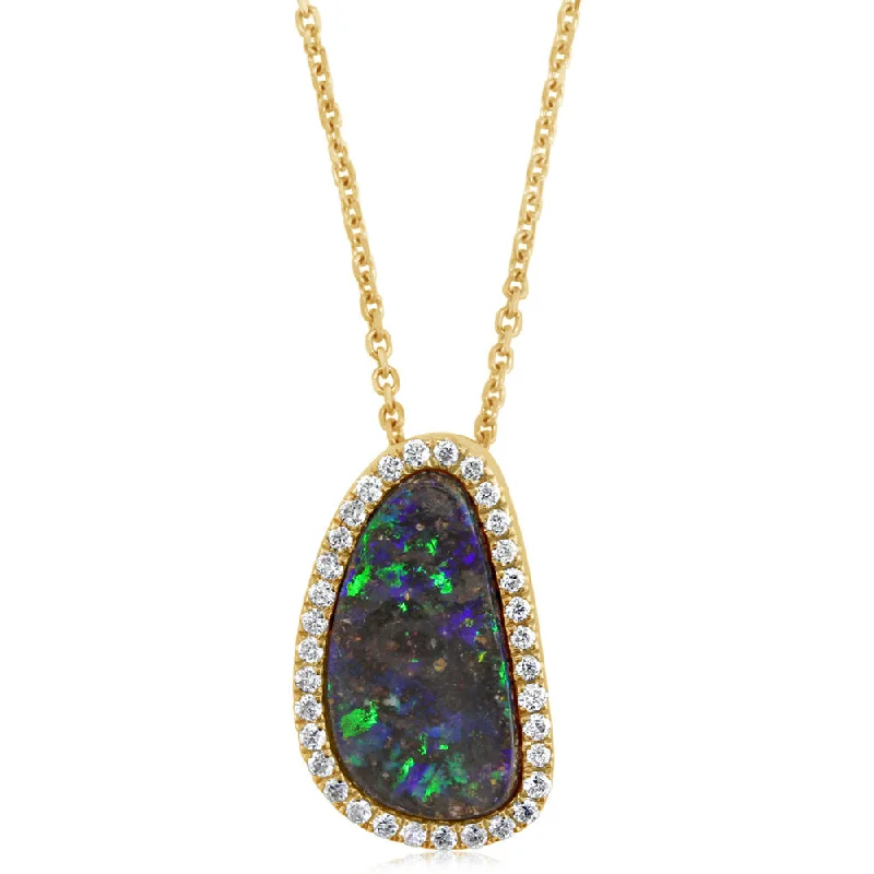 Best necklaces and pendants with matching rings for a coordinated jewelry set-14K Yellow Gold Australian Boulder Opal /Diamond Pendant