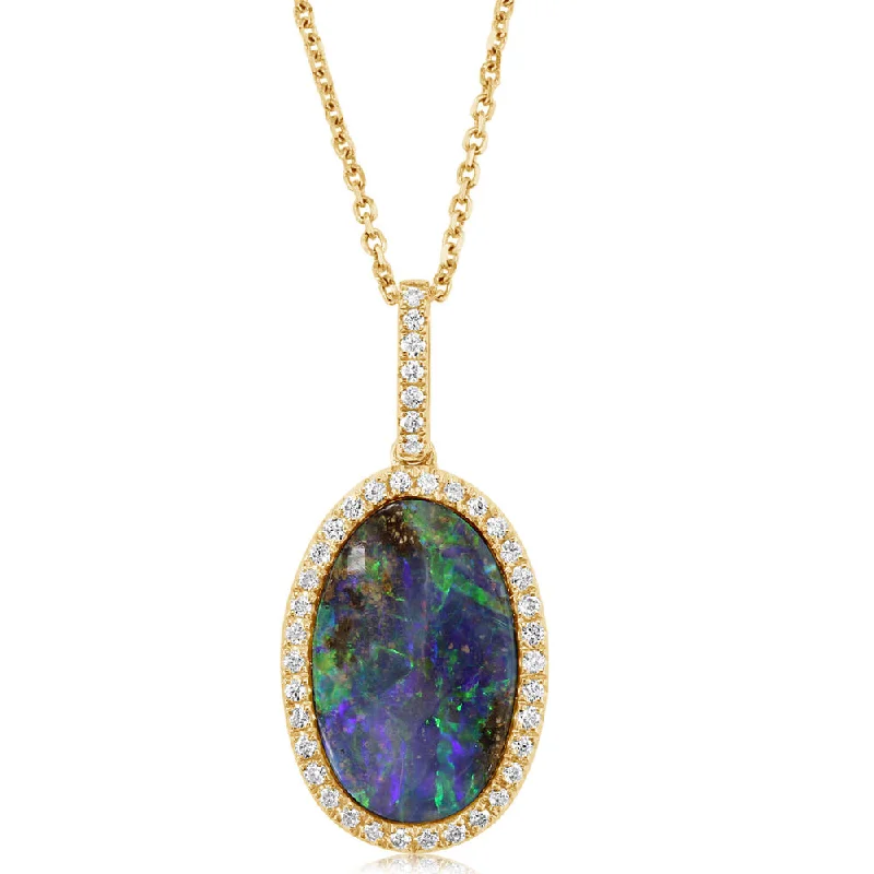 Necklaces and pendants with diamond pendants for a luxurious sparkling effect-14K Yellow Gold Australian Boulder Opal/Diamond Pendant