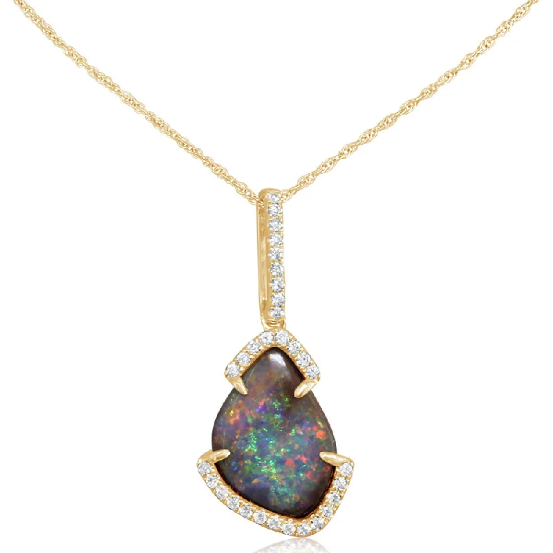 Best necklaces and pendants with emerald gemstones for a rich, sophisticated design-14K Yellow Gold Australian Boulder Opal/Diamond Pendant