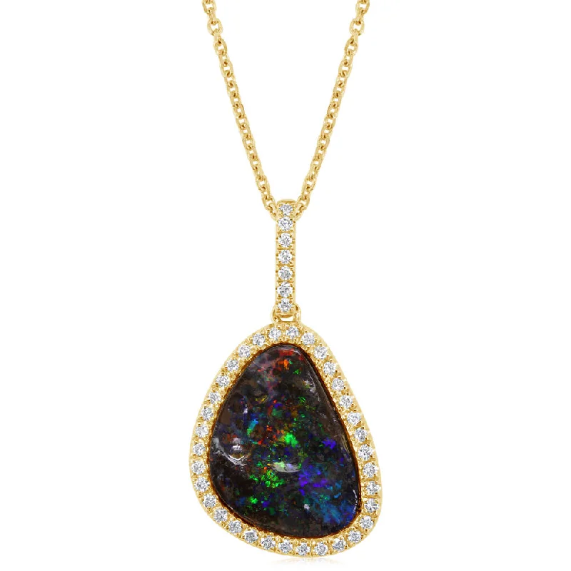 Best necklaces and pendants with heart-shaped lockets for a sentimental keepsake-14K Yellow Gold Australian Boulder Opal/Diamond Pendant