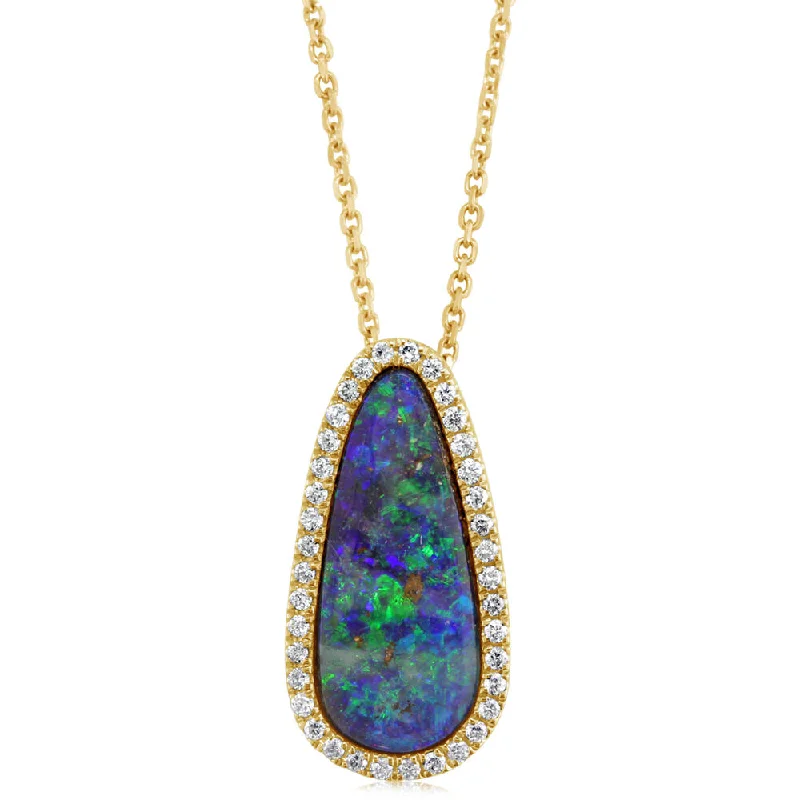 Necklaces and pendants with star-shaped designs for a whimsical, celestial touch-14K Yellow Gold Australian Boulder Opal /Diamond Pendant