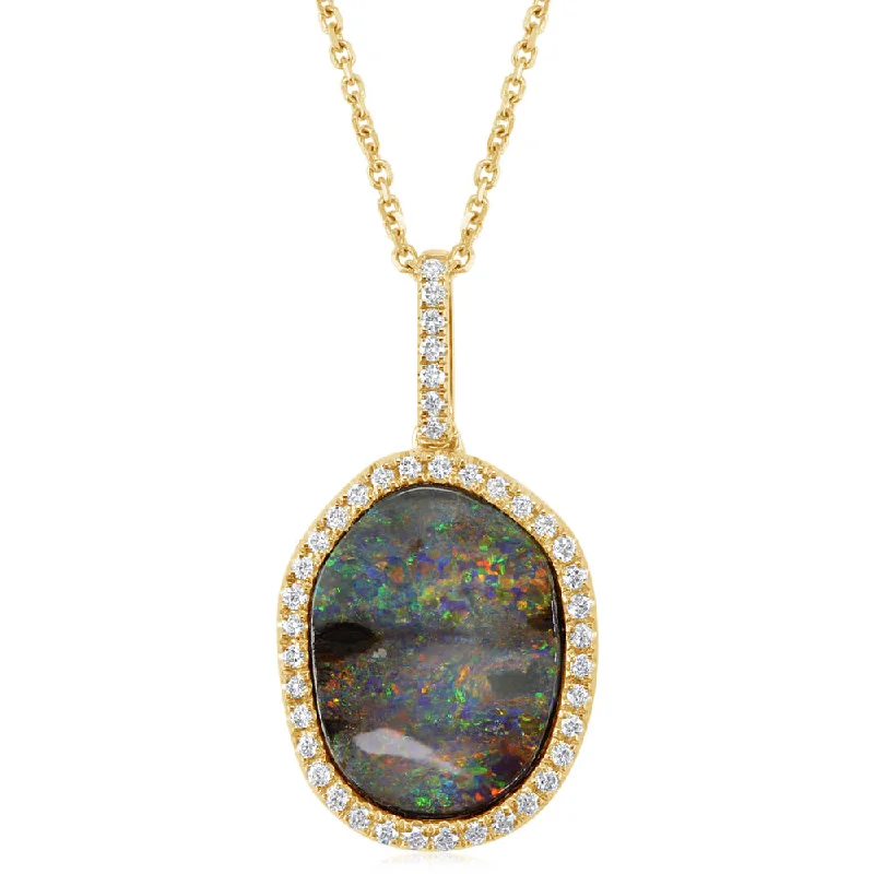 Trendy necklaces and pendants with statement pieces for a bold fashion statement-14K Yellow Gold Australian Boulder Opal/Diamond Pendant